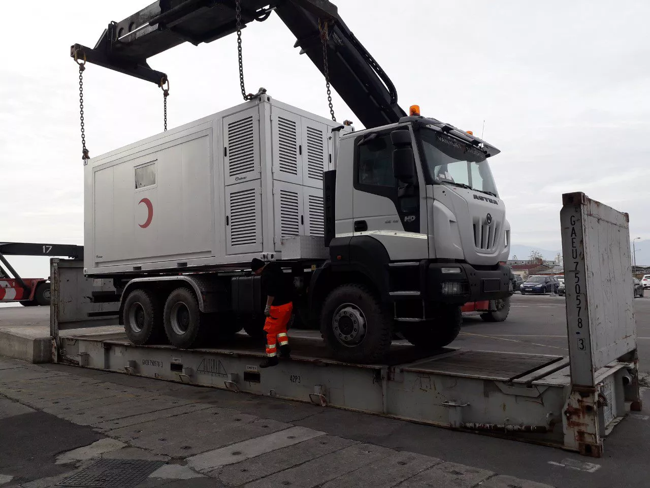 Rajmex truck with a container leaving the port